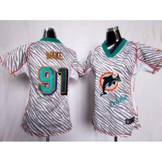 Nike Miami Dolphins #91 Cameron Wake Zebra Women’s Stitched NFL Elite Jersey