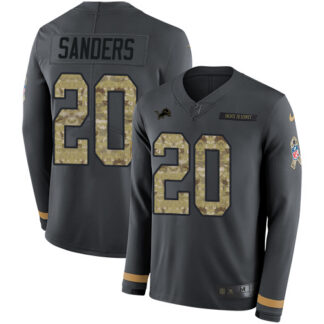 Nike Detroit Lions #20 Barry Sanders Anthracite Salute to Service Men’s Stitched NFL Limited Therma Long Sleeve Jersey