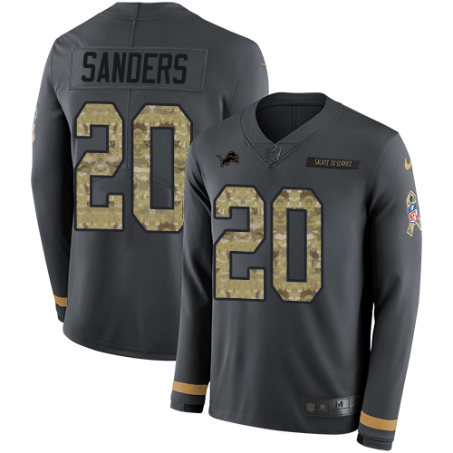 Nike Detroit Lions #20 Barry Sanders Anthracite Salute to Service Men’s Stitched NFL Limited Therma Long Sleeve Jersey