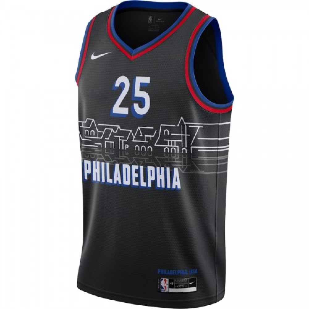 Men's Philadelphia 76ers Ben Simmons #25 Nike Black 2020/21 Swingman Player Jersey–City Edition - Image 2