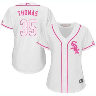 Women's Chicago White Sox #35 Frank Thomas White Pink New Cool Base Jersey