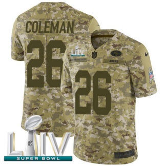 Nike San Francisco 49ers #26 Tevin Coleman Camo Super Bowl LIV 2020 Youth Stitched NFL Limited 2018 Salute To Servi...