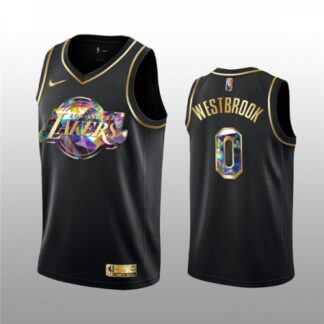 Men's Los Angeles Lakers #0 Russell Westbrook 2021/22 Black Golden Edition 75th Anniversary Diamond Logo Stitched B...