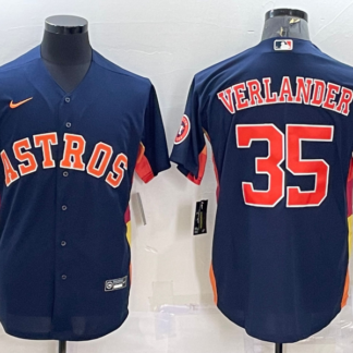 Men's Houston Astros #35 Justin Verlander Navy Blue With Patch Stitched MLB Cool Base Nike Jersey