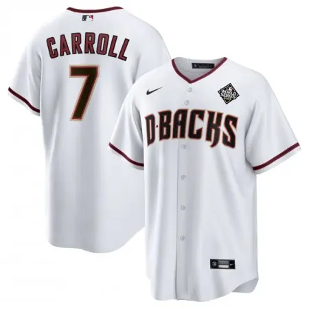Men's Arizona Diamondbacks #7 Corbin Carroll White 2023 World Series Home Cool Base Stitched Baseball Jersey