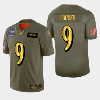 Baltimore Baltimore Ravens #9 Justin Tucker Men’s Nike Olive Gold 2019 Salute to Service Limited NFL 100 Jersey