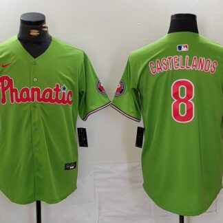 Men's Philadelphia Phillies #8 Nick Castellanos Green With Patch Stitched Cool Base Nike Jersey