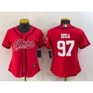 Women's San Francisco 49ers #97 Nick Bosa Red With Patch Cool Base Stitched Baseball Jersey(Run Small) 7GJG