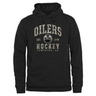 Breathable Men's Edmonton Oilers Black Camo Stack Pullover Hoodie for game day
