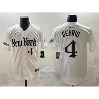 Men's New York Yankees #4 Lou Gehrig White "Gothic Legacy Edition" Vapor Premier Limited Stitched Baseball Jersey