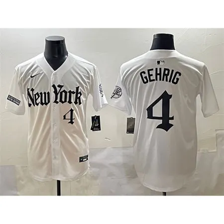 Men's New York Yankees #4 Lou Gehrig White "Gothic Legacy Edition" Vapor Premier Limited Stitched Baseball Jersey