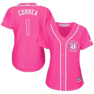Glued Women's Houston Astros #1 Carlos Correa Pink New Cool Base Jersey WEM