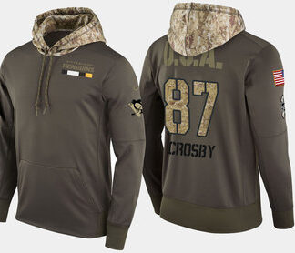 Nike Pittsburgh Penguins 87 Sidney Crosby Olive Salute To Service Pullover Hoodie