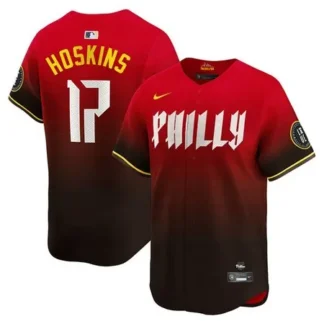 Breathable Men's Philadelphia Phillies #17 Rhys Hoskins Red 2024 City Connect Limited Stitched Jersey for game day
