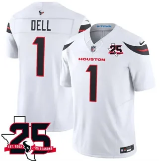 Youth Houston Texans #1 Tank Dell White 2026 25th Anniversary Patch Vapor F.U.S.E. Limited Jersey