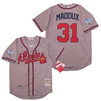 Braves 31 Greg Maddux Gray 1999 World Series Cooperstown Collection Jersey