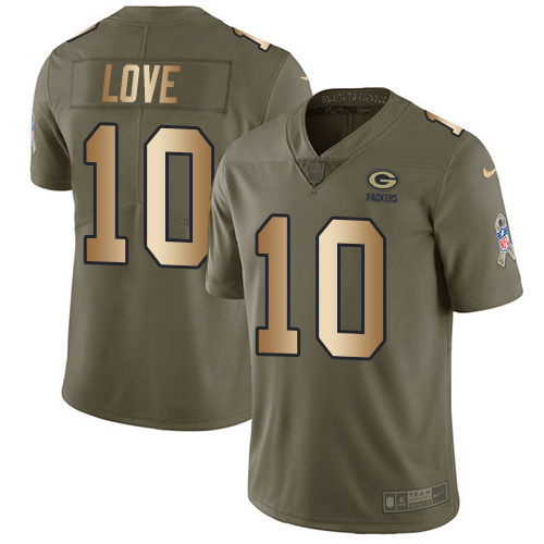 Nike Green Bay Packers #10 Jordan Love Olive/Gold Youth Stitched NFL Limited 2017 Salute To Service Jersey