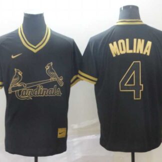 Breathable Cardinals 4 Yadier Molina Black Gold Nike Cooperstown Collection Legend V Neck Jersey (1) for game day