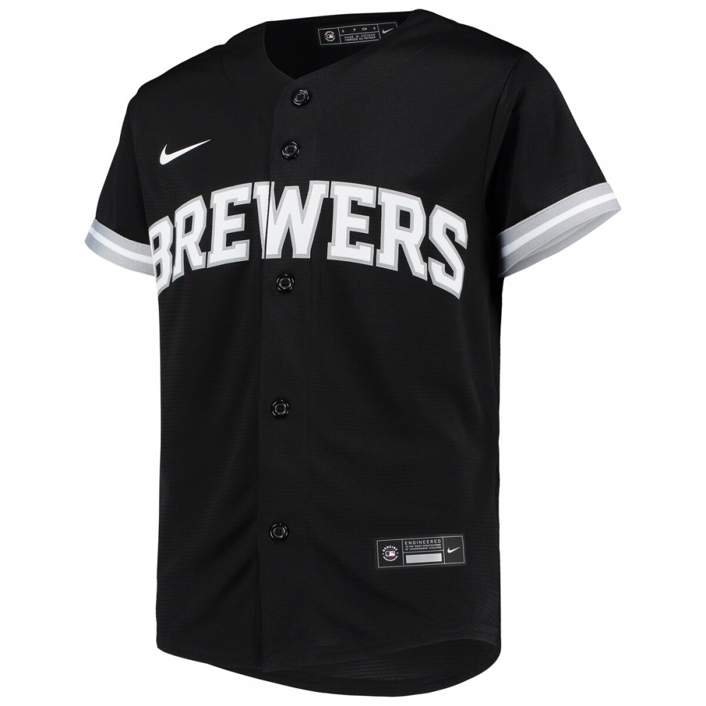 Milwaukee Brewers Nike Youth Replica Team Jersey - Black/White - Image 2