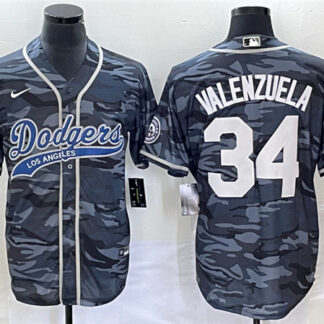 Men's Los Angeles Dodgers #34 Toro Valenzuela Gray Camo Cool Base With Patch Stitched Baseball Jersey