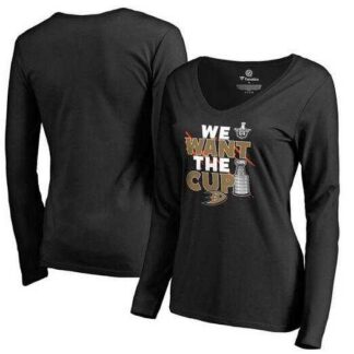 Women's Anaheim Ducks Fanatics Branded 2017 NHL Stanley Cup Playoff Participant Blue Line V Neck Long Sleeve T Shir...