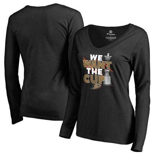 Women's Anaheim Ducks Fanatics Branded 2017 NHL Stanley Cup Playoff Participant Blue Line V Neck Long Sleeve T Shir...