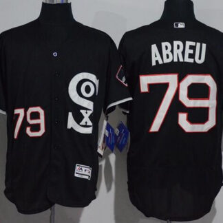 Men's Chicago White Sox #79 Jose Abreu Black Retro Stitched MLB 2016 Majestic Flex Base Jersey