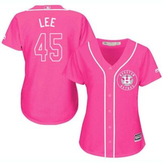 Glued Women's Houston Astros #45 Carlos Lee Pink New Cool Base Jersey WEM