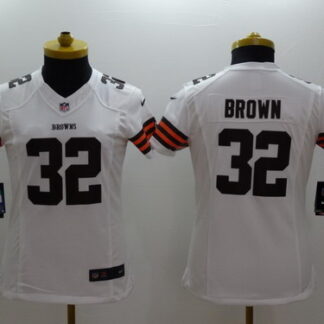 Nike Cleveland Browns #32 Jim Brown White Limited Womens Jersey