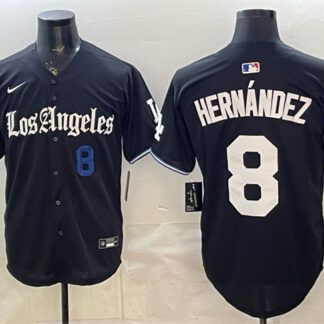 Men's Los Angeles Dodgers #8 Enrique Hernández Black 2025 World Series Champions Patch 'Gothic Edition' Vapor Premi...