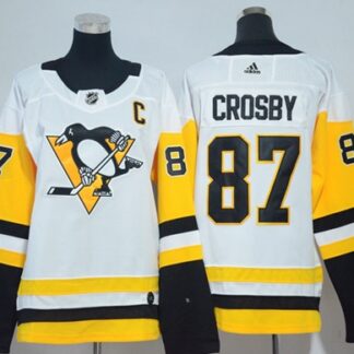 Adidas Pittsburgh Penguins #87 Sidney Crosby White Road Authentic Women's Stitched NHL Jersey