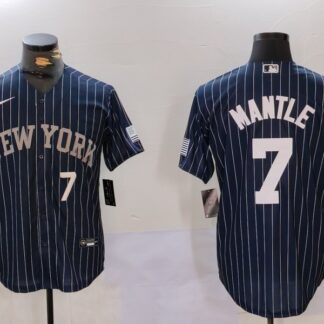 Men's New York Yankees #7 Mickey Mantle Navy Pinstripe Fashion Cool Base Jerseys