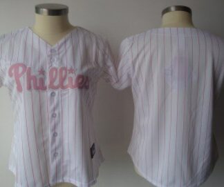 Philadelphia Phillies Blank White With Pink Pinstripe Womens Jersey