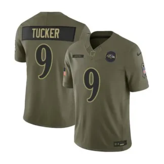 Youth's Baltimore Ravens #9 Justin Tucker Olive 2025 Salute to Service Retired Limited Jersey