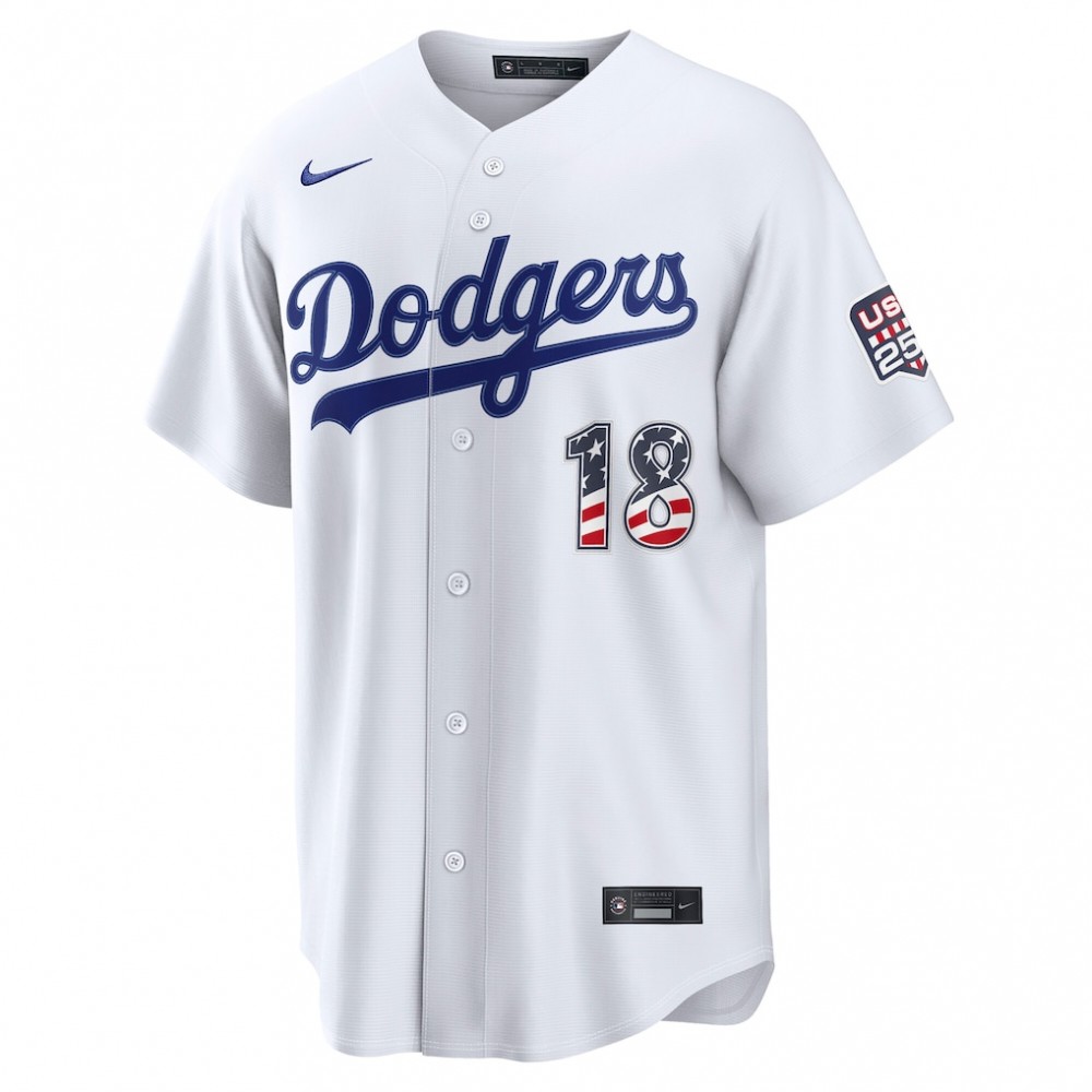 Yoshinobu Yamamoto Los Angeles Dodgers Nike USA 250 Fourth of July Home Stadium Jersey - White - Image 2