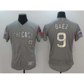 Men's Chicago Cubs #9 Javier Baez Gray World Series Champions Gold Program Flexbase Stitched MLB Jersey 4FBV