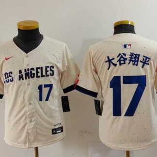 Youth Los Angeles Dodgers #17 Shohei Ohtani Number Cream Blue City Connect Limited Jerseys