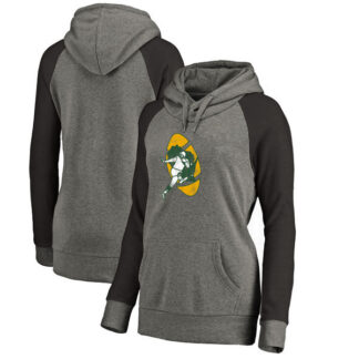 Women Green Bay Packers NFL Pro Line by Fanatics Branded Throwback Logo Tri-Blend Raglan Plus Size Pullover Hoodie...