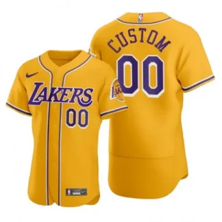 Breathable Men's Los Angeles Lakers Customized 2020 Gold NBA X MLB Crossover Edition Stitched Jersey for game day