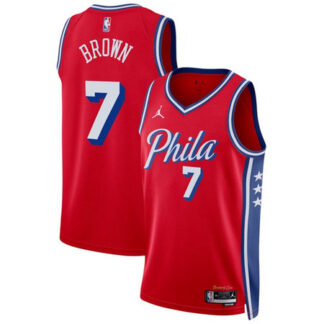 Men's Philadelphia 76ers #7 Jaylen Brown Red 2026 Statement Edition Jersey