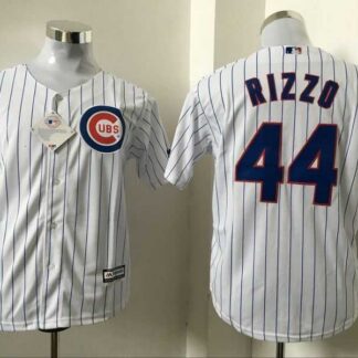Youth Chicago Cubs #44 Anthony Rizzo White (Blue Strip) New Cool Base Stitched Baseball Jersey
