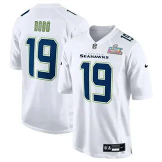 Youth Seattle Seahawks #19 Jake Bobo White Super Bowl LX Patch Tundra Fashion Game Jersey