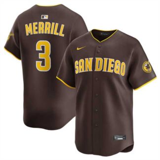 Men's San Diego Padres #3 Jackson Merrill Brown 2024 Away Limited Stitched Jersey Dzhi