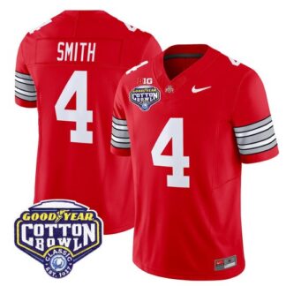 Men's Ohio State Buckeyes #4 Jeremiah Smith Red 'Heritage Stripe' Cotton Bowl Patch F.U.S.E. Vapor Limited Stitched...