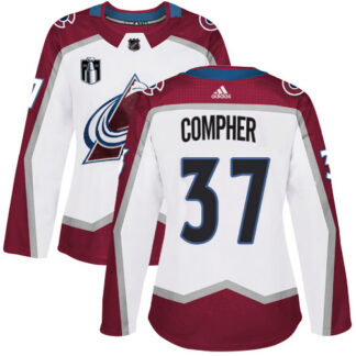 Adidas Colorado Avalanche #37 J.T. Compher White Women’s 2022 Stanley Cup Final Patch Road Authentic Stitched NHL J...