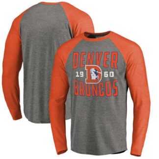 Denver Broncos NFL Pro Line by Fanatics Branded Timeless Collection Antique Stack Long Sleeve Tri-Blend Raglan T-Sh...