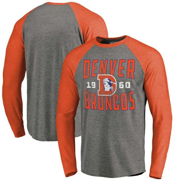 Denver Broncos NFL Pro Line by Fanatics Branded Timeless Collection Antique Stack Long Sleeve Tri-Blend Raglan T-Sh...
