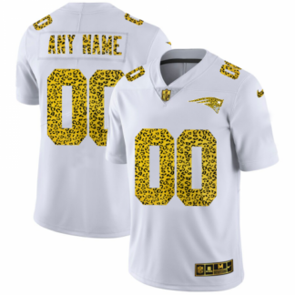 New England Patriots Custom Men’s Nike Flocked Leopard Print Vapor Limited NFL Jersey White