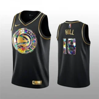 Men's Atlanta Hawks #18 Solomon Hill 2021/22 Black Golden Edition 75th Anniversary Diamond Logo Stitched Basketball...