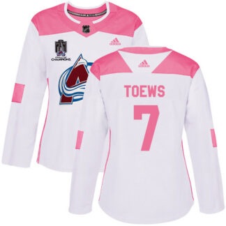 Adidas Colorado Avalanche #7 Devon Toews White/Pink 2022 Stanley Cup Champions Authentic Fashion Women’s Stitched N...